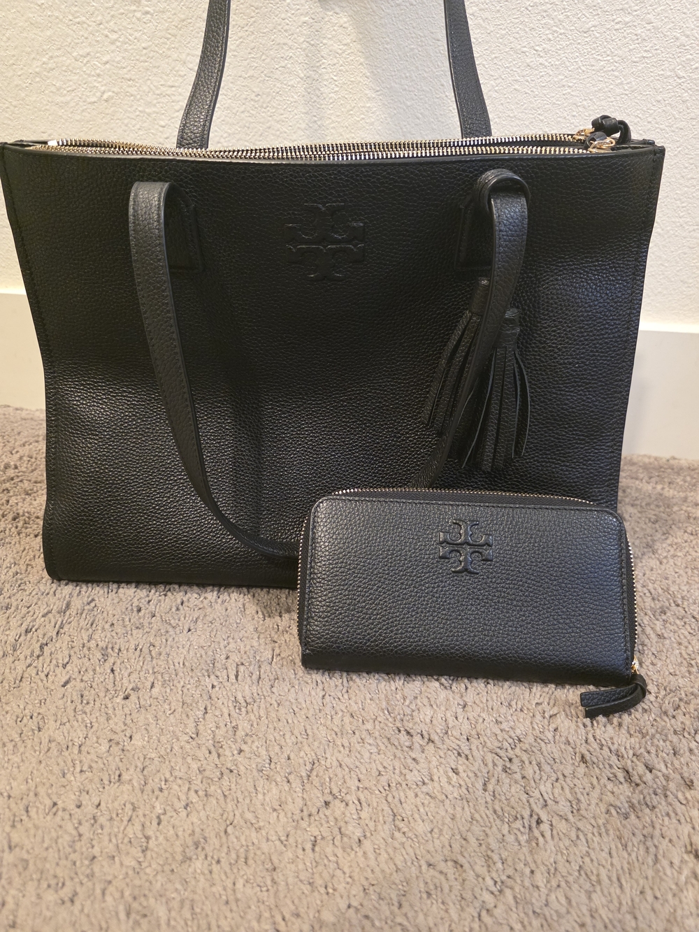 **BUNDLE** Tory Burch Black Leather Tote & Wallet Set